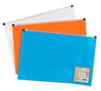 A4+ Zip Bags Expanding Plastic Document Wallets - 50% Recycled - Pack 3