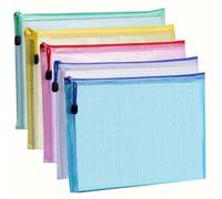 A4 Zip Lock Plastic Document Wallets - 5 Pack Transparent PVC File Folders with Zipper Closure - Waterproof Storage Pouches in Assorted Colours - for School, Office, Stationery & Paper