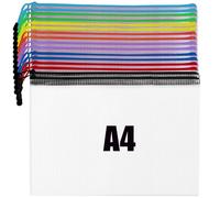 A4 Zip Wallets Plastic Wallets Folder - 16 PCS A4 Zip Lock Bags Zipper File Bags Zipped Mesh Document Wallet Zip Bags for Home School Office Supplies, 8 Colors