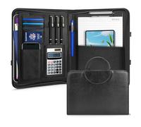 A4 Zippered Leather Business Portfolio, 23×32cm Multi-Layered Portfolio Folder with Notepad and Comfortable Handle, Versatile Black Business Organizer for Men and Women (Black)