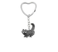 A40 Standing Cat fine English Pewter on a heart shaped split ring Keyring
