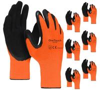 A406 12 Pairs Latex Foam Coated Work Gloves - High Visibility Grip Safety Gloves for Construction, Warehouse, Gardening & Builders - Breathable Grip Gloves for Wet & Dry Work (Large/9 (Orange))