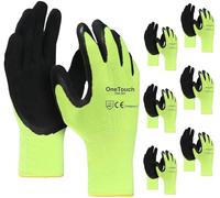 A406 12 Pairs Latex Foam Coated Work Gloves - High Visibility Grip Safety Gloves for Construction, Warehouse, Gardening & Builders - Breathable Grip Gloves for Wet & Dry Work (X-Large/10 (Yellow))