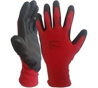 A406 12 Pairs Red Black Nitrile Coated Gloves Polyester Safety Work Gloves Garden Gloves Builders Gloves Mens Gardenin (X-Large/10)