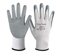 A406 12 Pairs White Work Gloves, Nitrile Coated Safety Work Gloves, Work Gloves Suitable for General Duty Builders Gloves, Nitrile Coated Gloves Gardening Gloves (Small)