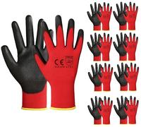 A406 24 Pair Red Nitrile Coated Work Gloves - Medium, Ideal for Gardening, Construction & Warehouse Use