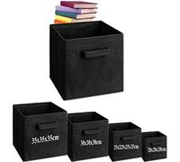 A406 2x Foldable Boxes Storage Cube Boxes Fabric Cubes with Handles Collapsible Organiser Clothes Storage Box (Black, Large-30x30x30cm)