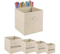 A406 2x Foldable Boxes Storage Cube Boxes Fabric Cubes with Handles Collapsible Organiser Clothes Storage Box (Beige, Large-30x30x30cm)