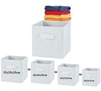 A406 2x Foldable Boxes Storage Cube Boxes Fabric Cubes with Handles Collapsible Organiser Clothes Storage Box (White, Large-30x30x30cm)