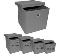 A406 2x Foldable Storage Boxes with Lid Storage Basket with Lid Fabric Cubes with Handles Collapsible Fabric Organiser Clothes Storage Box (Large-30x30x30cm, Grey)