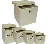 A406 2x Foldable Storage Boxes with Lid Storage Basket with Lid Fabric Cubes with Handles Collapsible Fabric Organiser Clothes Storage Box (X-Large- 35x35x35cm, Beige)