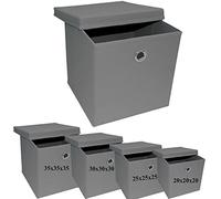 A406 2x Foldable Storage Boxes with Lid Storage Basket with Lid Fabric Cubes with Handles Collapsible Fabric Organiser Clothes Storage Box (X-Large- 35x35x35cm, Grey)