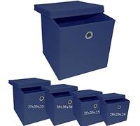 A406 2x Foldable Storage Boxes with Lid Storage Basket with Lid Fabric Cubes with Handles Collapsible Fabric Organiser Clothes Storage Box (X-Large- 35x35x35cm, Navy)
