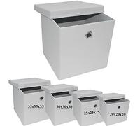 A406 2x Foldable Storage Boxes with Lid Storage Basket with Lid Fabric Cubes with Handles Collapsible Fabric Organiser Clothes Storage Box (Large-30x30x30cm, White)