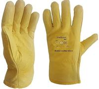 A406 3 PAIRS Driver Gloves Fleece Cotton Lined Leather Lorry Drivers Work Gloves Yellow Leather Gloves (XX-Large)