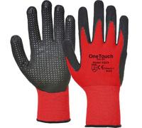 A406 3 Pairs Strong Grip Dotted Work Gloves Red Nitrile Coated Safety Gloves for Builders, Construction & General Maintenance (Medium/8)