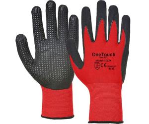 A406 3 Pairs Strong Grip Dotted Work Gloves Red Nitrile Coated Safety Gloves for Builders, Construction & General Maintenance (Large/9)