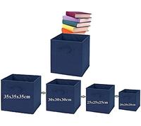 A406 3x Fabric Foldable Square storage Box Canvas Storage Collapsible Folding Box Cubes Box Toys box (Large-30x30x30cm, Navy)