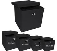 A406 3x Foldable Storage Boxes with Lid Storage Basket with Lid Fabric Cubes with Handles Collapsible Fabric Organiser Clothes Storage Box (Large -30x30x30cm, Black)