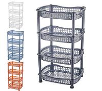 A406 4 TIER VEGETABLE FRUIT STORAGE BASKET RACK KITCHEN UTILITY STACKING STACKABLE (Silver)