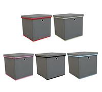 A406 4 x Collapsible Grey storage Box with Lid Foldable storage cube with Lid Fabric Storage box with Lid 30x30x30cm (Grey/Pink)