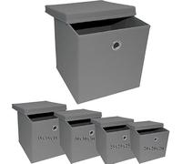 A406 4x Foldable Storage Boxes with Lid Storage Basket with Lid Fabric Cubes with Handles Collapsible Fabric Organiser Clothes Storage Box (Grey, 27X27X27CM)