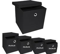 A406 4x Foldable Storage Boxes with Lid Storage Basket with Lid Fabric Cubes with Handles Collapsible Fabric Organiser Clothes Storage Box (BLack, 27X27X27CM)
