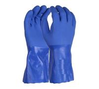 A406 Blue PVC Rubber Heavy Duty Chemical Resistant Gauntlet 35" Long Arm Gloves Chemical Safety Gloves 3 Pairs