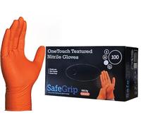 A406 Disposable Diamond Textured Nitrile Gloves Orange 100 Count Powder Free Strong Gloves Heavy Duty for Machanic (Small-7)