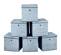 A406 Fabric Storage Boxes with Lids, Set of 4, Collapsible Cubes for Home Organisation, Foldable Cube box Available in Grey, Black, Beige, Blue (Grey, 25x25x25cm)