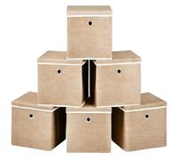 A406 Fabric Storage Boxes with Lids, Set of 4, Collapsible Cubes for Home Organisation, Foldable Cube box Available in Grey, Black, Beige, Blue (Beige, 27x27x27cm)