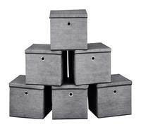 A406 Fabric Storage Boxes with Lids, Set of 4, Collapsible Cubes for Home Organisation, Foldable Cube box Available in Grey, Black, Beige, Blue (Black, 30x30x30cm)