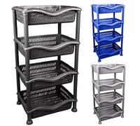 A406 Large 4 Tier Fruit & Veg Rack - Strong Plastic Kitchen & Garage Storage (Black)