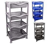 A406 Large 4 Tier Fruit & Veg Rack - Strong Plastic Kitchen & Garage Storage - Stackable Baskets (Gray)