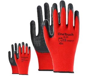 A406 Red Safety Work Gloves, 12 Pairs, Red Latex Coated, Anti-Slip, Breathable, Crinkle Finish, Large & X-Large (Small-7)