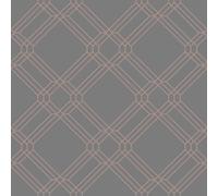 (A41402 Charcoal Grey Rose Gold) Grandeco Lattice Diamond Wallpaper Textured Metallic Geometric Geo Embossed