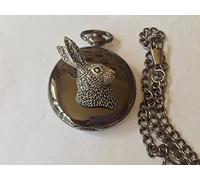 A43 Hare’s Head 1 polished black case mens GIFT quartz pocket watch fob made in sheffield
