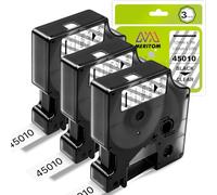 A45010 Compatible with Dymo D1 Label Tape 45010 12mm x 7m | Replacement for DYMO Label Maker Refills 12mm Black on Clear, for Dymo LabelManager 160 420P 210D 280 360D PnP 500T, 3-Pack