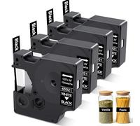 A45021 Compatible with Dymo D1 Label Tape 45021 12mm x 7m | Replacement for DYMO Label Maker Refills 12mm White on Black, for Dymo LabelManager 160 420P 210D 280 360D PnP 500T, 4-Pack