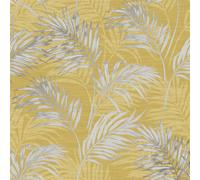 (A46103 Ochre Yellow Silver) Grandeco Lounge Palm Leaves Wallpaper Metallic Tropical Tree Leaf Rainforest