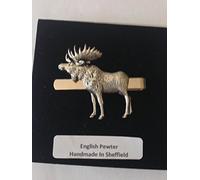 A47 Standing Moose English Pewter emblem on a Tie Clip (slide) Handmade in sheffield comes with PrideInDetails gift box
