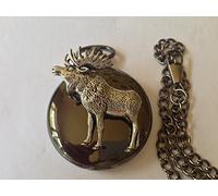 A47 Standing Moose polished black case mens GIFT quartz pocket watch fob made in sheffield