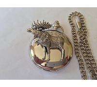 A47 Standing Moose polished silver case mens GIFT quartz pocket watch fob made in sheffield
