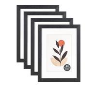 A5/15x21cm Picture Frame with 10x15cm Mount, Black Wood Photo Frames with Perspex Front, Stand Tabletop or Wall Hanging in Living Room, Bedroom, Office, Gallery, Set of 4