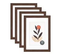 A5/15x21cm Picture Frame with 10x15cm Mount, Brown Wood Photo Frames with Perspex Front, Stand Tabletop or Wall Hanging in Living Room, Bedroom, Office, Gallery, Set of 4