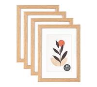 A5/15x21cm Picture Frame with 10x15cm Mount, Natural Wood Photo Frames with Perspex Front, Stand Tabletop or Wall Hanging in Living Room, Bedroom, Office, Gallery, Set of 4
