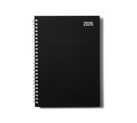 A5 2026 Diary Week to View - Black Executive Spiral Diary with Silver Wire Binding, Weekly Planner with Elastic Closure for Office, Work & Home