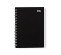 A5 2027 Diary Week to View - Black Executive Edition Spiral Diary with Silver Wiro Binding, Wirebound Weekly Planner with Elastic Closure for Office, Work & Home