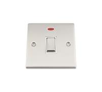 A5 20A Double Pole Switch - Satin Matt Chrome Square - White Insert Metal Switch - DP Water Heater Switch with Neon Indicator