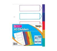 A5 5 Part PP Dividers with Index Cover Sheet Each Pack - Ref 301375